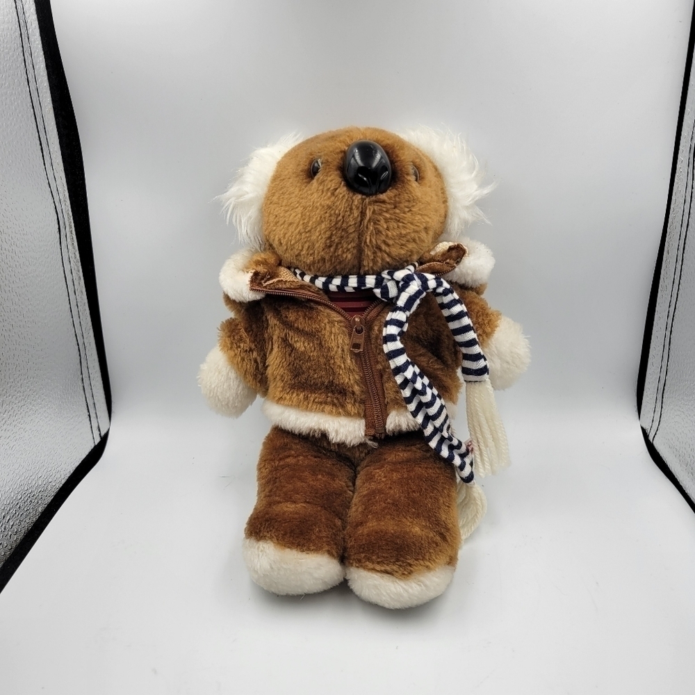 VINTAGE AVON INTERPUR KOALA PLUSH 1983 12" Parka w/Hood Striped Scarf Red Shirt